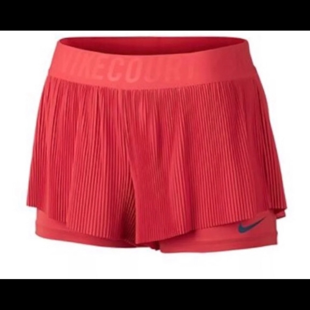 Nike Coral Red Pleated Performance Tennis Shorts medium